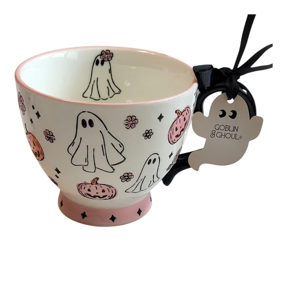 NWT Pink Pastel Ghost Halloween Mug Goblin & Ghoul Ceramic Coffee Cup Summerween - Picture 4 of 16